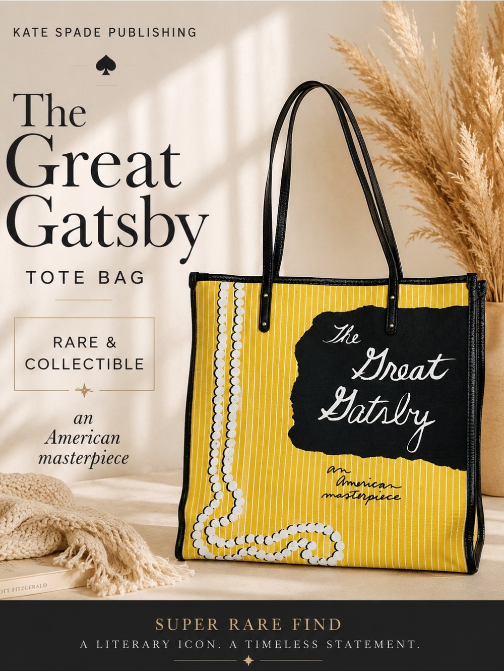 Kate Spade The Great Gatsby Yellow Stripe Tote Bag
